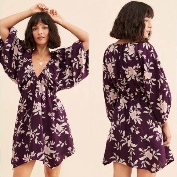 Free People PORTIA Floral Print Babydoll Balloon Sleeves Mini Dress Size XS $148 - Picture 8 of 14